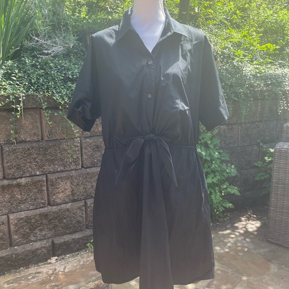 New NWT Gap Black Tie front Mini Shirtdress Dress Size XL A-line Collar - Picture 2 of 12
